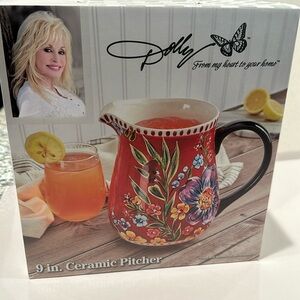 NIB Dolly From My Heart To Your Home 9” Ceramic Pitcher. Durable Ceramic.